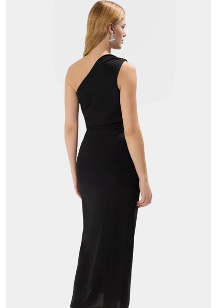 Tek Omuz Midi Boy Bodycon Soft Krep Polyester Elbise Dayanıklı Malzeme Rahat Kullanım modelleri