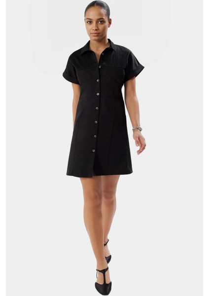 Pamuk Saten Mini Gömlek Elbise Günlük Şıklık Için Viskoz Karışım Premium Kalite Özel Tasarım