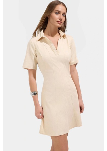 Gabardin Kumaş Mini Elbise Belden Açılan Dikiş Detayı Günlük Stil Premium Kalite fiyatları