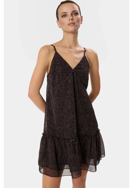 Şifon Mini Elbise Desenli Shift Kalıp Polyester Yazlık Günlük Rahat ve Şık Görünüm