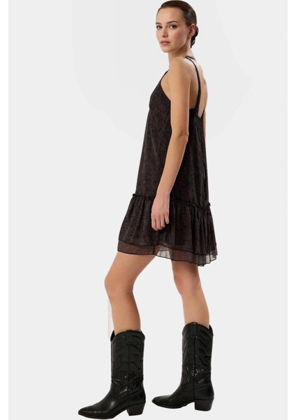 Şifon Mini Elbise Desenli Shift Kalıp Polyester Yazlık Günlük Rahat ve Şık Görünüm fiyatları