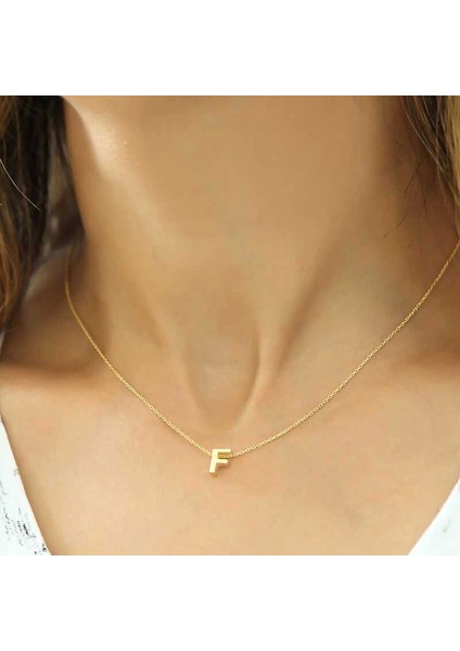 925 Ayar Gümüş Gold 3 Boyutlu F Harf Kadın Gümüş Kolye (T5903) (336336) fiyatları