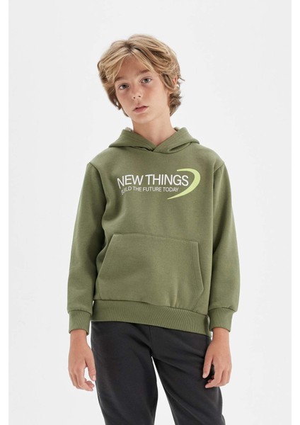 Erkek Çocuk Haki Sırt Baskılı Kapüşonlu Cepli Sweatshirt C9789A824AU