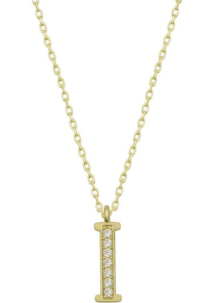 925 Ayar Gümüş Gold I Harfi Kadın Gümüş Kolye (T6615) (336336)