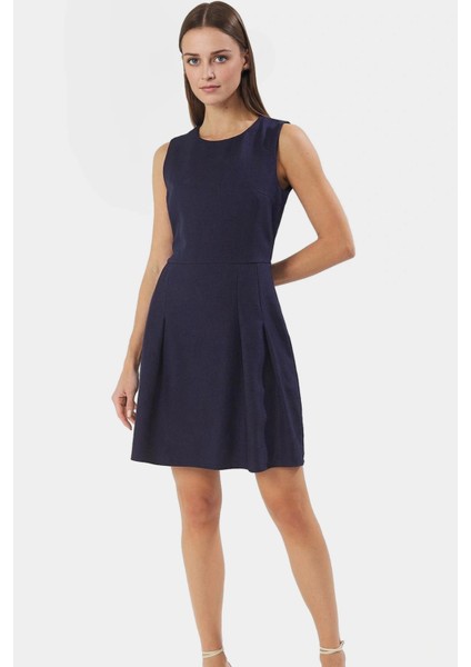 A Line Mini Keten Görünümlü Polyester Elbise Yazlık Günlük Tarz Kullanım Için
