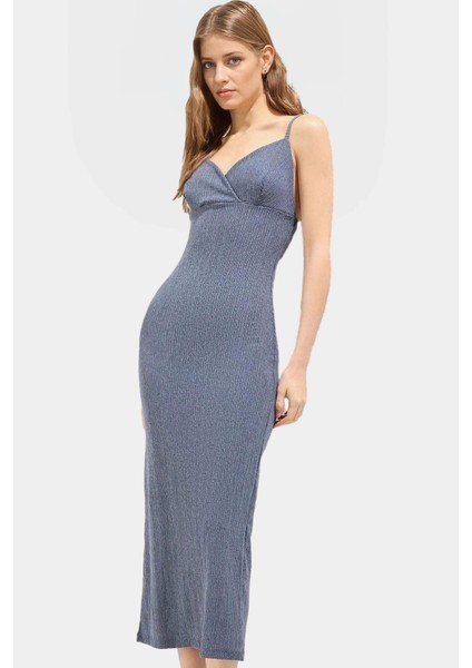 Kadın Midi Boy Örme Elbise V Yaka Bodycon Günlük Şık Konforlu Kesim Özenle Seçilmiş