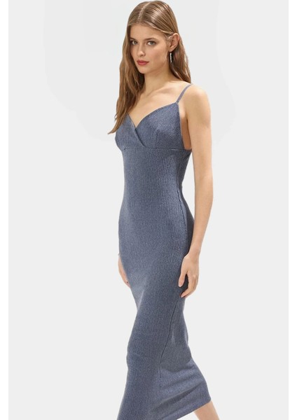 Kadın Midi Boy Örme Elbise V Yaka Bodycon Günlük Şık Konforlu Kesim Özenle Seçilmiş fiyatları