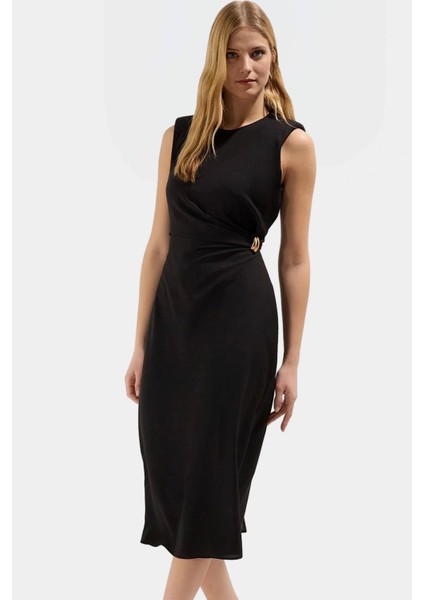 Zarif Midi Elbise Dokuma Kumaştan A Line Kesim Yazlık Zarifane Tasarım Dayanıklı Malzeme fiyatları