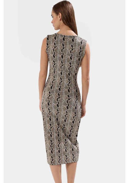 Animal Desenli Kare Yaka Bodycon Midi Örme Elbise Yazlık Rahat Şık Özel Tasarım modelleri