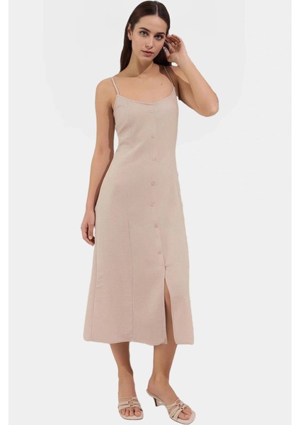 Yazlık Midi Gömlek Elbise Kare Yaka Aerobin Dokuma Polyester Modern Stil