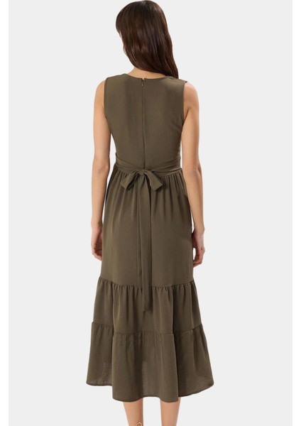 Kadın Midi Boy V Yaka Aerobin Dokuma Elbise Rahat Günlük Stil Trend Tasarım Modern fiyatları