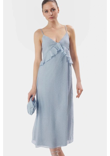 Maxi Crinckle Organze Elbise V Yaka Fırfırlı Astarlı Yazlık Zarifane Tasarım Uzun Ömürlü fiyatları