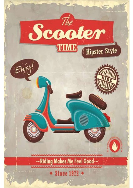 Scooter Time Retro Ahşap Mdf Poster, Modern Duvar Dekoru, Sanatsal Poster, Ev Ofis, Cafe Duvar Süs