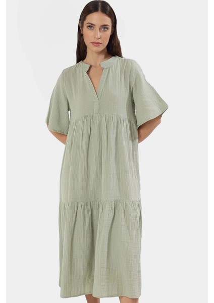 Müslin Geniş Kesim Midi Dokuma Yazlık Elbise Günlük Stil Şık Görünüm Yüksek Kalite Rahat ve