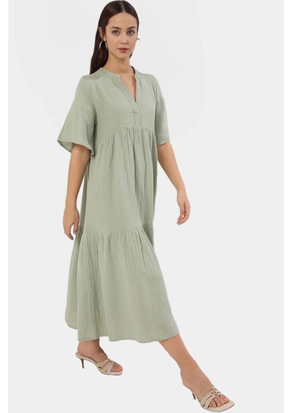 Müslin Geniş Kesim Midi Dokuma Yazlık Elbise Günlük Stil Şık Görünüm Yüksek Kalite Rahat ve fiyatları