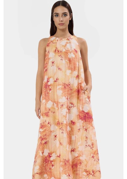 Yazlık Tropikal Desenli Maxi Elbise Polyester Kumaş Rahat Günlük Stil Trend Tasarım Özenle Seçilmiş