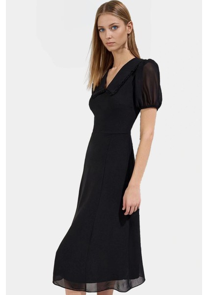 Şifon A Kesim Midi Elbise Bebe Yaka Kısa Kol Yazlık Günlük Mükemmel Uyum Özenle Seçilmiş fiyatları