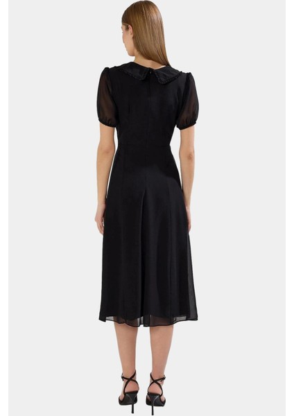 Şifon A Kesim Midi Elbise Bebe Yaka Kısa Kol Yazlık Günlük Mükemmel Uyum Özenle Seçilmiş modelleri