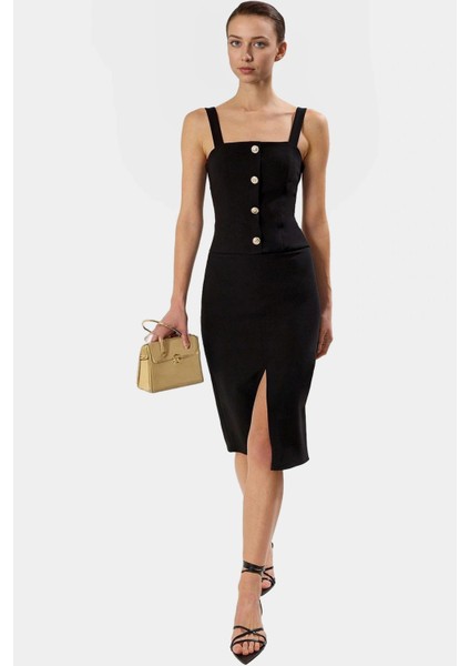 Kadın Midi Bodycon Elbise 88% Polyester 12% Elastan Iş ve Özel Günler Için Şık Görünüm