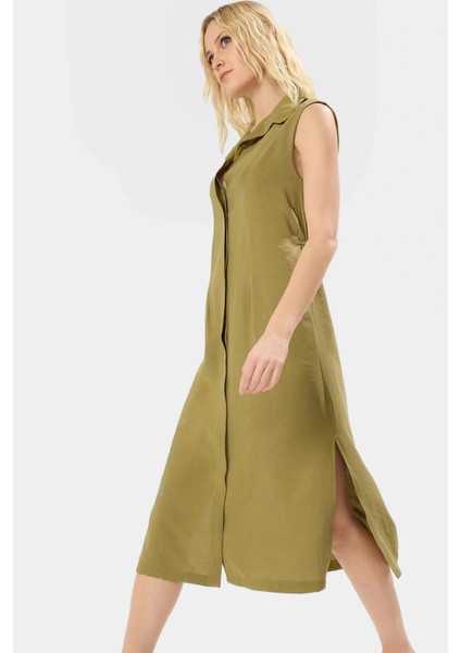Midi Dokuma Gömlek Elbise 85% Modal 15% Polyester Günlük Stil Yüksek Kalite Mükemmel Uyum