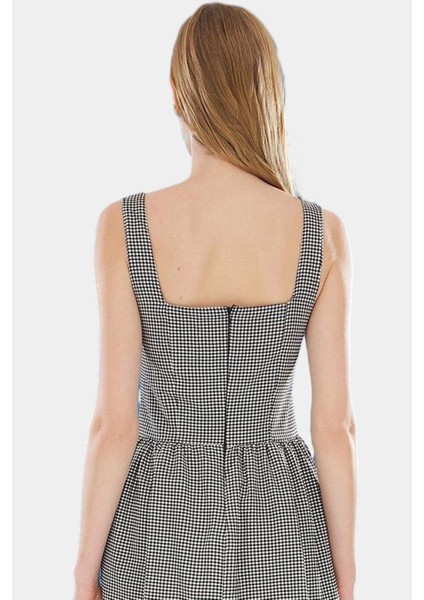 Kare Yaka Mini Ekose Elbise 95% Polyester Rahat Günlük Yazlık Premium Kalite Özenle Seçilmiş fiyatları