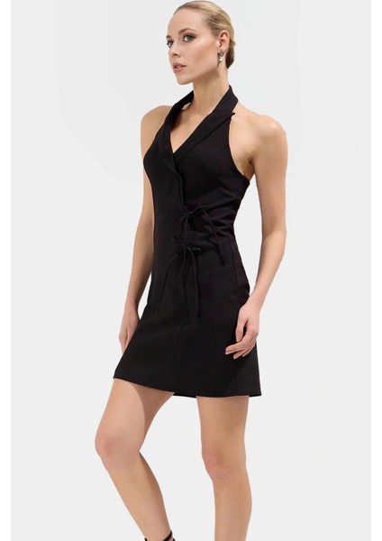 Mini Ceket Elbise Yazlık Dokuma Polyester Elastan Modern Stil Trend Tasarım Şık Görünüm