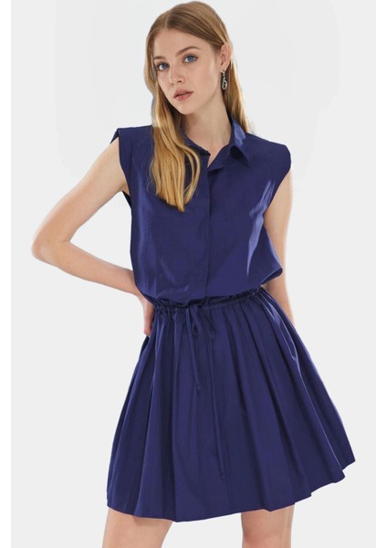 Yazlık Mini Piliseli Gömlek Yaka Elbise Pamuklu Polyester Günlük Tarz Özenle Seçilmiş Konforlu Kesim