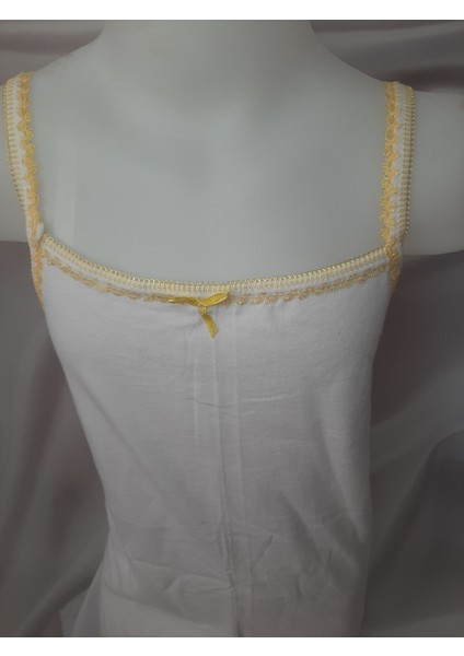 Beyaz Yakası Sarı Oyalı %100 Pamuk Cotton Rahat Kullanışlı Kız Çocuk Atlet