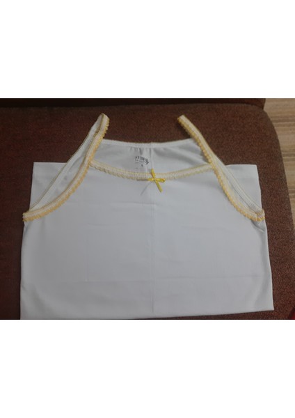 Beyaz Yakası Sarı Oyalı %100 Pamuk Cotton Rahat Kullanışlı Kız Çocuk Atlet fırsatları