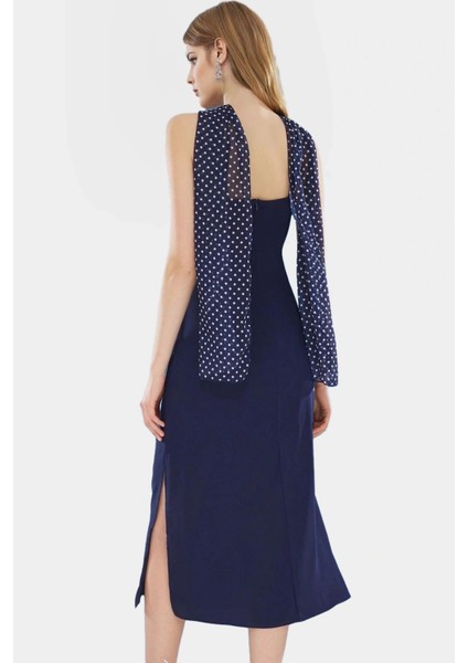 Puantiyeli A Line Maxi Elbise Polyester Yazlık Dokuma Şifon Rahat ve Şık Seçkin Malzeme
