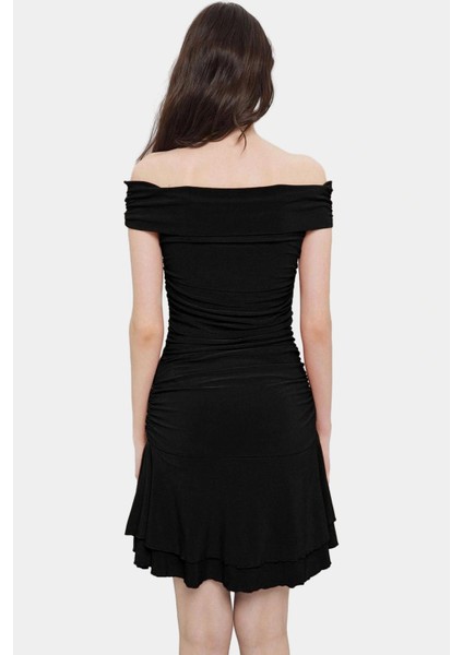 Kadın A Line Mini Örme Elbise Carmen Yaka Günlük Kullanım Trend Tasarım Modern Stil Konforlu Kesim fiyatları