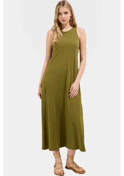 Maxi A Line Örme Pamuklu Elbise Halter Yaka Günlük Casual Rahat ve Şık Kullanım Premium Kalite fiyatları