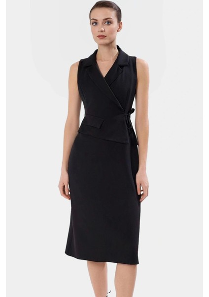 Şık A Kesim Midi Elbise Yazlık Polyester Elastan Dokuma Modern Stil Özenle Seçilmiş