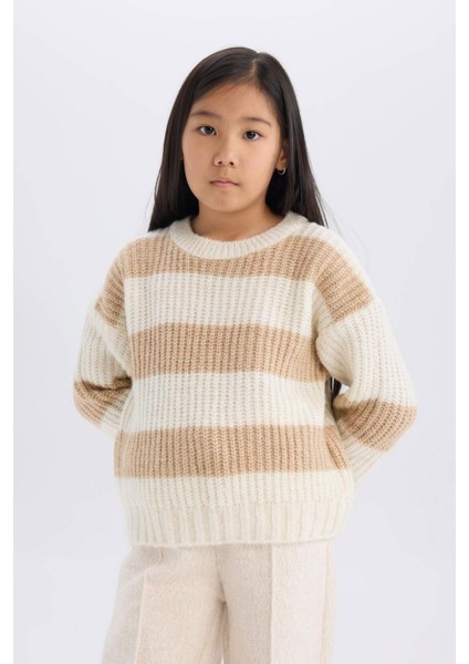 Kız Çocuk Çizgili Bisiklet Yaka Triko Kazak A6009A824WN