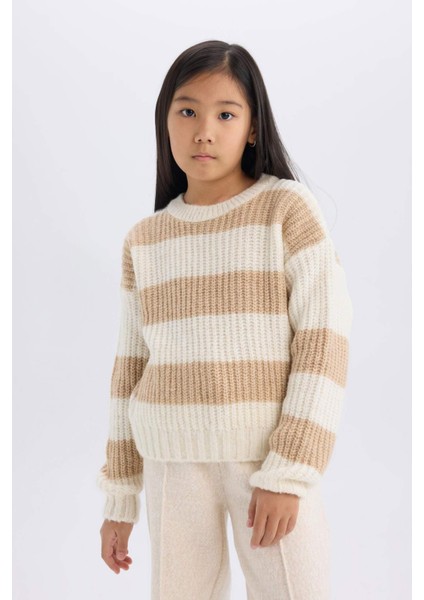 Kız Çocuk Çizgili Bisiklet Yaka Triko Kazak A6009A824WN