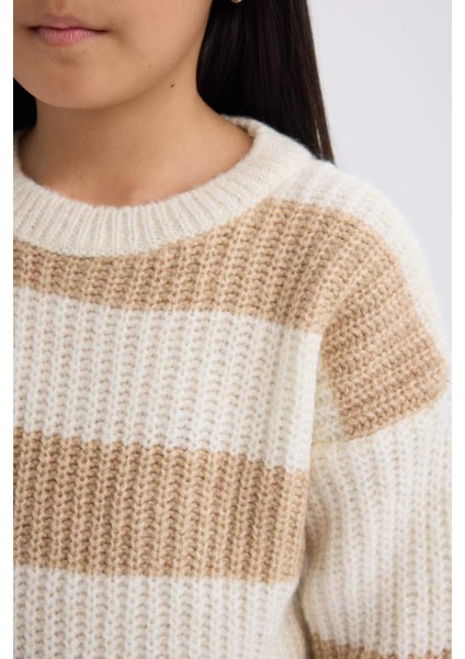 Kız Çocuk Çizgili Bisiklet Yaka Triko Kazak A6009A824WN