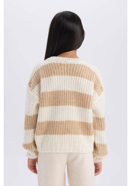 Kız Çocuk Çizgili Bisiklet Yaka Triko Kazak A6009A824WN