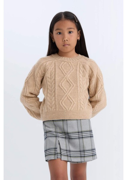 Kız Çocuk Örgü Detaylı Bisiklet Yaka Triko Kazak D1361A824WN