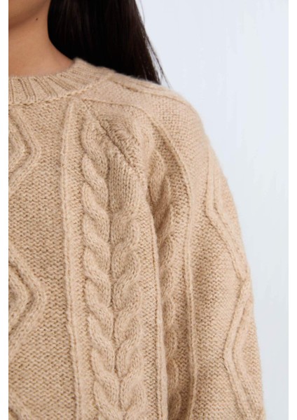 Kız Çocuk Örgü Detaylı Bisiklet Yaka Triko Kazak D1361A824WN