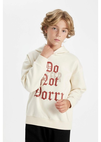 Erkek Çocuk Oversize Geniş Kalıp Kapüşonlu Baskılı Sweatshirt D1908A824WN