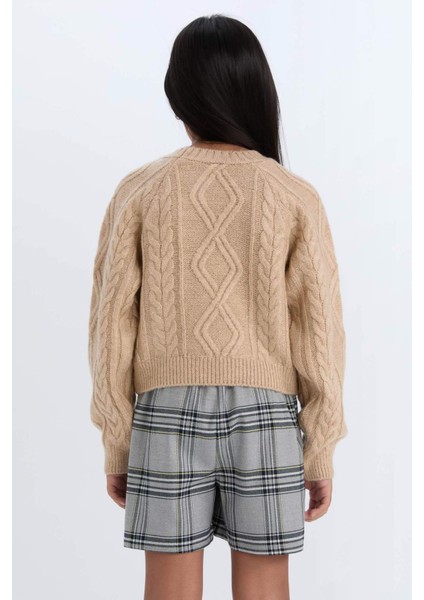 Kız Çocuk Örgü Detaylı Bisiklet Yaka Triko Kazak D1361A824WN