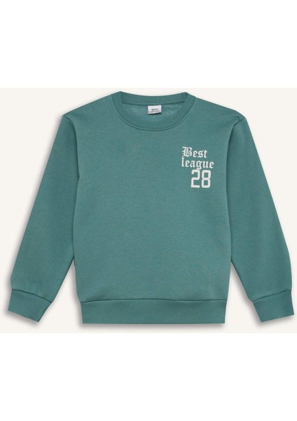 Erkek Çocuk Oversize Geniş Kalıp Bisiklet Yaka Sırt Baskılı Sweatshirt D1912A824WN