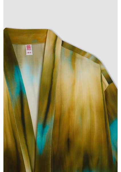 Desenli Pamuklu Kimono-Fall in Love D0453AX24SM