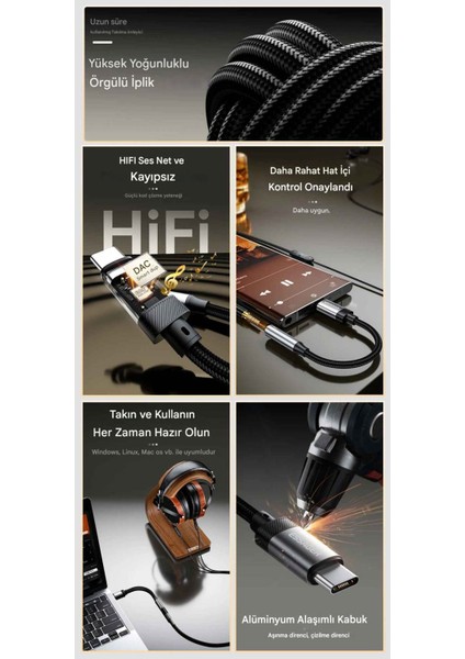 Type-C To 3.5mm Dac Jack Aux Kulaklık Çevirici fırsatları