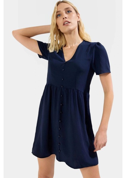 A Line Kısa Kollu Mini Elbise Polyester Yazlık Günlük Konforlu Kesim Modern Stil
