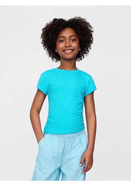 Kız Çocuk Mavi Stretch T-Shirt