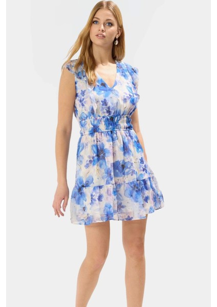 Yazlık Çiçekli Mini Elbise Şifon Dokuma Astarlı Skater Modern Stil Kaliteli Işçilik fiyatları