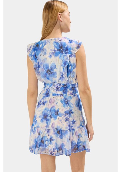 Yazlık Çiçekli Mini Elbise Şifon Dokuma Astarlı Skater Modern Stil Kaliteli Işçilik modelleri