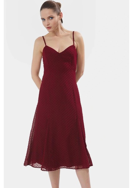 A Line Midi Şifon Elbise Polyester Dokuma Yazlık Zarifane Tasarım Trend