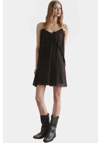 Yazlık Mini Fırfırlı Elbise Polyester Dokuma Kumaş Trend Tasarım Özel